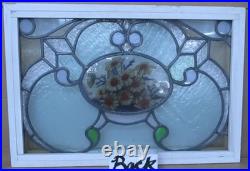 HAND PAINTED FLORAL VICTORIAN ENGLISH LEADED STAINED GLASS WINDOW 24.25 x 17.5 HAND PAINTED FLORAL VICTORIAN ENGLISH LEADED STAINED GLASS WINDOW 24.25 x 17.5