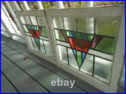 HD161 English Art Deco Leaded Stain Glass Window 19 3/4 W X 18 7/8 2 Available