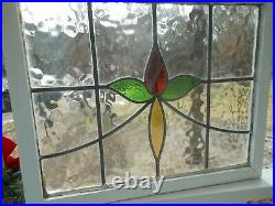 HD-70A Lovely Large Leaded Stain Glass Window F/England Reframed 25 3/8 X 20 1/4