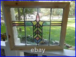 HJ-63 Lovely Leaded Stained Glass Window F/England Reframed 20 1/2 X 16 7/8