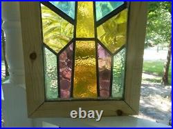 HJ-64A Lovely Leaded Stained Glass Window F/England Reframed 12 3/8 X 25 1/8 T