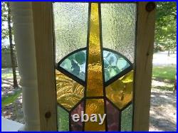 HJ-64A Lovely Leaded Stained Glass Window F/England Reframed 12 3/8 X 25 1/8 T