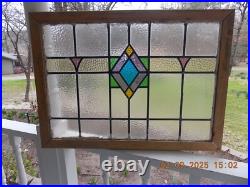 HV390 Reframed Old Art Deco Style English Leaded Stain Window 31.5 X 22 0 S&H