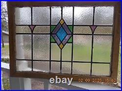 HV390 Reframed Old Art Deco Style English Leaded Stain Window 31.5 X 22 0 S&H
