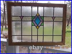 HV390 Reframed Old Art Deco Style English Leaded Stain Window 31.5 X 22 0 S&H