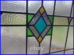 HV390 Reframed Old Art Deco Style English Leaded Stain Window 31.5 X 22 0 S&H