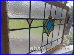 HV390 Reframed Old Art Deco Style English Leaded Stain Window 31.5 X 22 0 S&H
