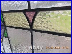 HV390 Reframed Old Art Deco Style English Leaded Stain Window 31.5 X 22 0 S&H