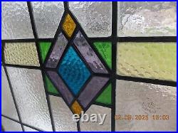 HV390 Reframed Old Art Deco Style English Leaded Stain Window 31.5 X 22 0 S&H