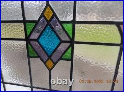 HV390 Reframed Old Art Deco Style English Leaded Stain Window 31.5 X 22 0 S&H