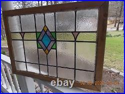 HV390 Reframed Old Art Deco Style English Leaded Stain Window 31.5 X 22 0 S&H