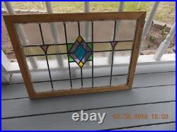 HV390 Reframed Old Art Deco Style English Leaded Stain Window 31.5 X 22 0 S&H