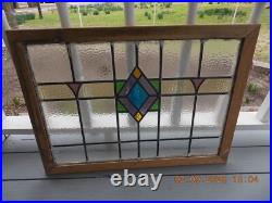 HV390 Reframed Old Art Deco Style English Leaded Stain Window 31.5 X 22 0 S&H
