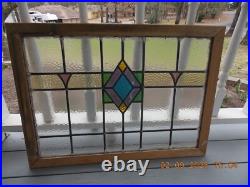 HV390 Reframed Old Art Deco Style English Leaded Stain Window 31.5 X 22 0 S&H