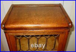 Half size antique oak barrister bookcase leaded glass door-15613