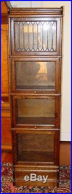 Half size quartered oak barrister bookcase leaded glass door-15504