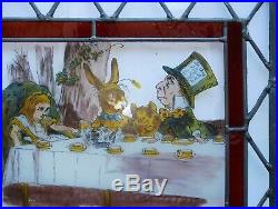 Hand Painted Alice In Wonderland Stained Glass Window Genuine Antique Bullions