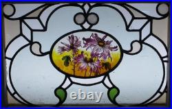 Hand Painted Floral Victorian English Leaded Stained Glass Window 25.75 X 17.5 Hand Painted Floral Victorian English Leaded Stained Glass Window 25.75 X 17.5