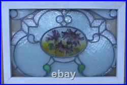 Hand Painted Floral Victorian English Leaded Stained Glass Window 25.75 X 17.5 Hand Painted Floral Victorian English Leaded Stained Glass Window 25.75 X 17.5
