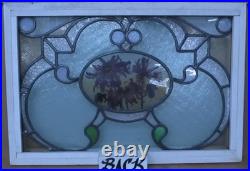 Hand Painted Floral Victorian English Leaded Stained Glass Window 25.75 X 17.5 Hand Painted Floral Victorian English Leaded Stained Glass Window 25.75 X 17.5