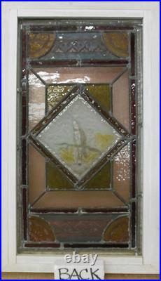 Hand Painted Victorian English Leaded Stained Glass Window 13.5 X 23