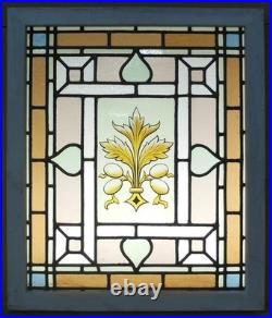 Hand Painted Victorian English Leaded Stained Glass Window 20.75 X 24.75