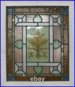 Hand Painted Victorian English Leaded Stained Glass Window 20.75 X 24.75