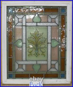 Hand Painted Victorian English Leaded Stained Glass Window 20.75 X 24.75
