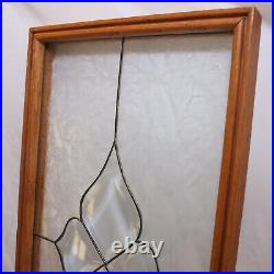 Handcrafted Frosted Stained Leaded Glass Window 12 3/4 x 25 Wood Frame