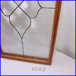 Handcrafted Frosted Stained Leaded Glass Window 12 3/4 x 25 Wood Frame
