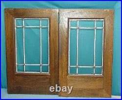 Heavy Leaded Glass Window Cabinet Door Oak Wood Kitchen Pie Vintage 1Thick Pair
