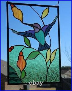 Hummingbird-Stained Glass Window Panel -18 5/8 x 12 5/8 HMD -Usa