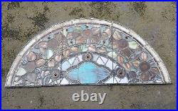 INCREDIBLE STAINED FIRED GLASS CHURCH HALF CIRCLE WINDOW, NYC AREA EARLY 1900s