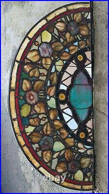 INCREDIBLE STAINED FIRED GLASS CHURCH HALF CIRCLE WINDOW, NYC AREA EARLY 1900s