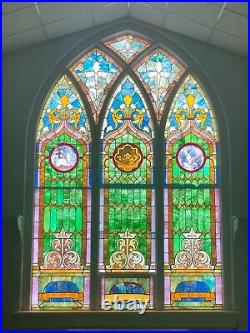 Incredible 12 Foot Tall Original 1905 Stained Glass Church Window FREE SHIPPING