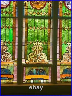 Incredible 12 Foot Tall Original 1905 Stained Glass Church Window FREE SHIPPING