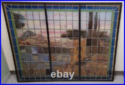 Incredible Large 67 Antique Leaded Glass Window With Landscape And Castle $3500