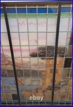 Incredible Large 67 Antique Leaded Glass Window With Landscape And Castle $3500