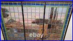 Incredible Large 67 Antique Leaded Glass Window With Landscape And Castle $3500