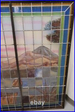 Incredible Large 67 Antique Leaded Glass Window With Landscape And Castle $3500