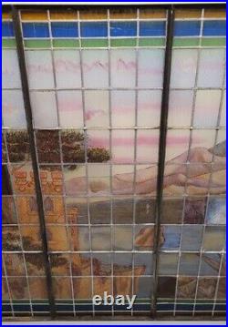 Incredible Large 67 Antique Leaded Glass Window With Landscape And Castle $3500