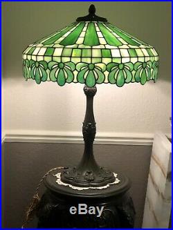 JA Whaley Fleur De Lis Antique Leaded Stained Glass Lamp Tiffany Handel Era