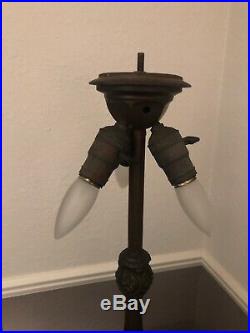 JA Whaley Fleur De Lis Antique Leaded Stained Glass Lamp Tiffany Handel Era
