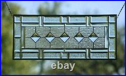 Jewel-Beveled Stained Glass Window Panel- Hanging 28 1/2 x 12 1/2
