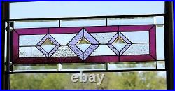 Jewels -Purple Beveled Stained-Glass Window Panel 27.5x9.5