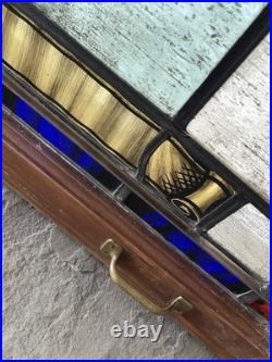 LARGE ANTIQUE FIRED STAINED GLASS MEMORIAL WINDOW, no cracks, 1910 PHILADELPHIA