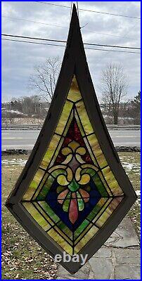 LARGE ANTIQUE STAINED LEADED GLASS KITE WINDOW Wilmington DE church salvage NICE