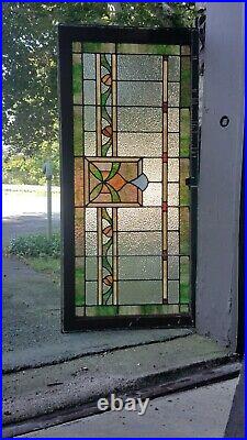 LARGE ANTIQUE STAINED LEADED GLASS WINDOW, PA MANSION SALVAGE 1890s