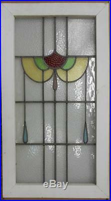 LARGE OLD ENGLISH LEADED STAINED GLASS WINDOW Abstract Floral 20.75 x 37.5