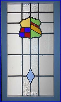 LARGE OLD ENGLISH LEADED STAINED GLASS WINDOW Awesome Sheild Design 20 x 36